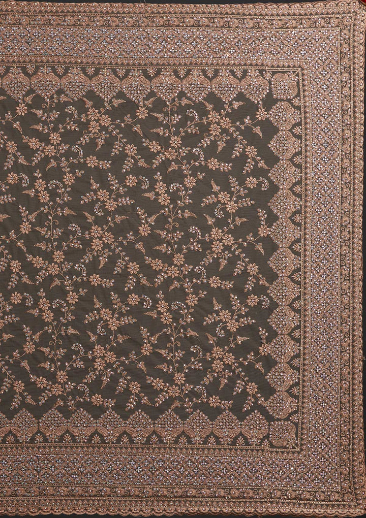 Light Brown Stonework Net Designer Saree - koskii