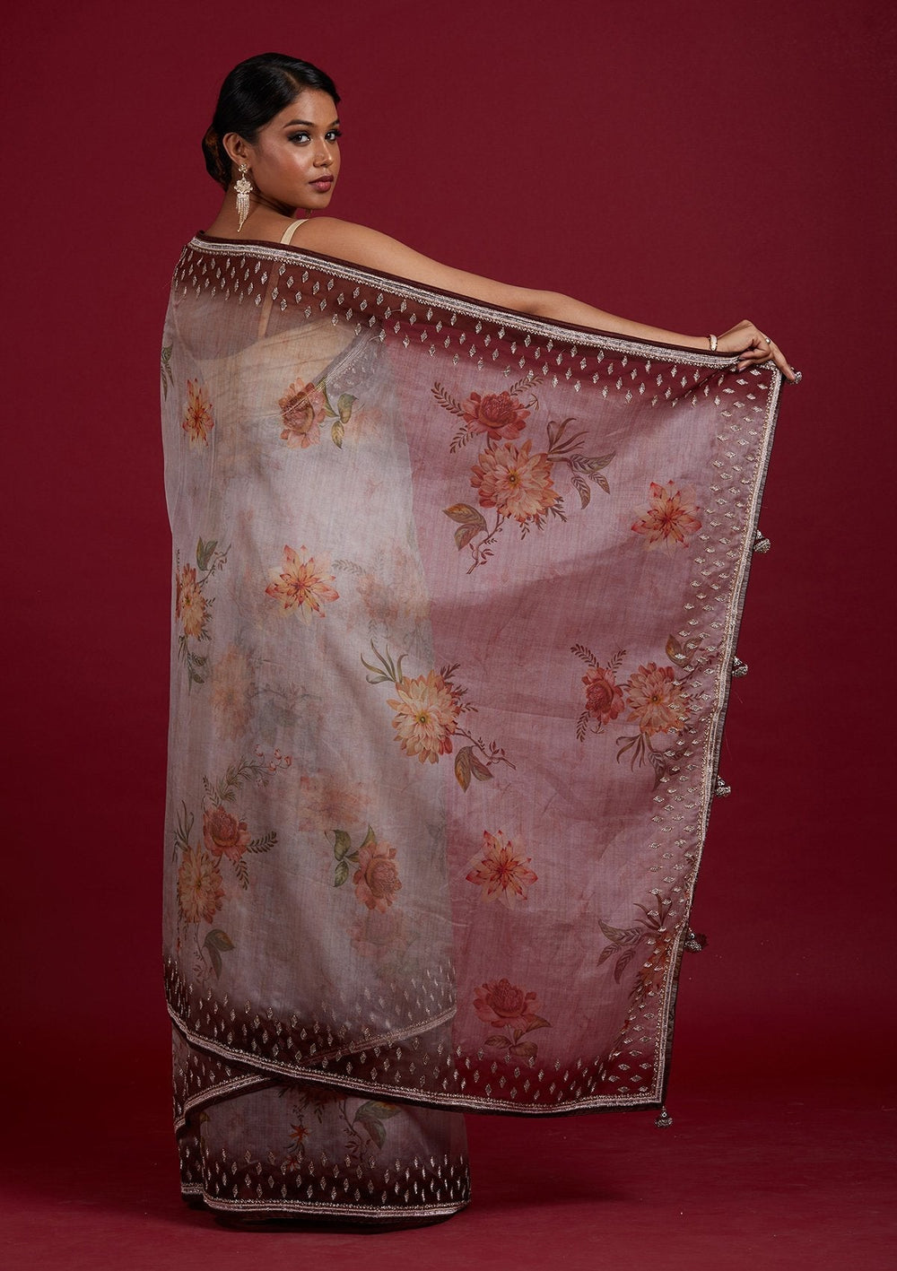 Light Brown Stonework Tissue Designer Saree - Koskii