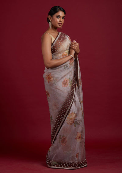 Light Brown Stonework Tissue Designer Saree - Koskii