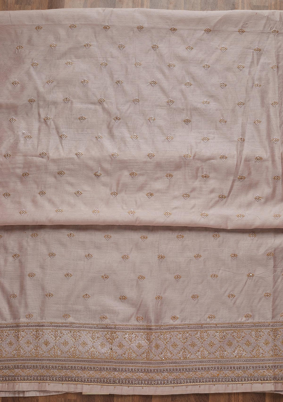 Light Brown Threadwork Chanderi Unstitched Salwar Suit - Koskii