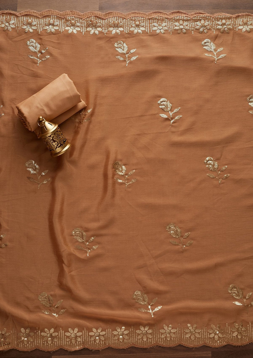 Light Brown Threadwork Georgette Designer Unstitched Salwar Suit - Koskii