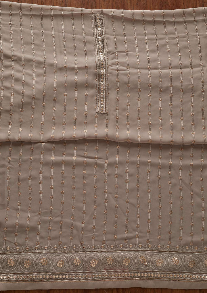 Light Brown Threadwork Georgette Designer Unstitched Salwar Suit - koskii