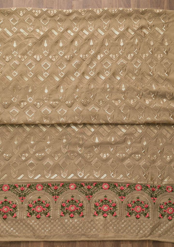 Light Brown Threadwork Georgette Unstitched Salwar Suit-Koskii