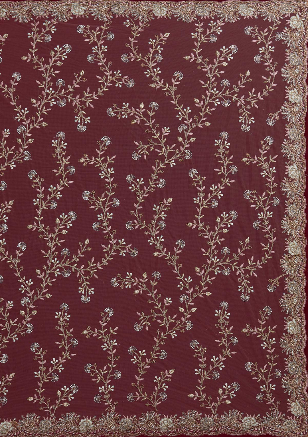 Light Brown Threadwork Net Designer Saree - Koskii