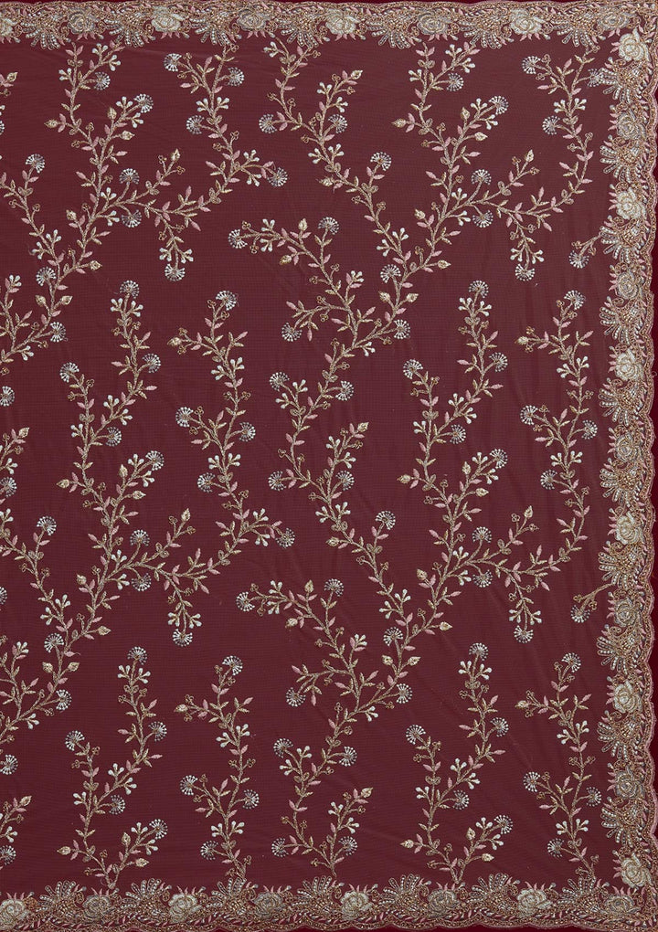 Light Brown Threadwork Net Designer Saree - Koskii