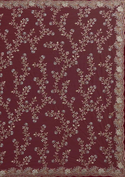 Light Brown Threadwork Net Designer Saree - Koskii