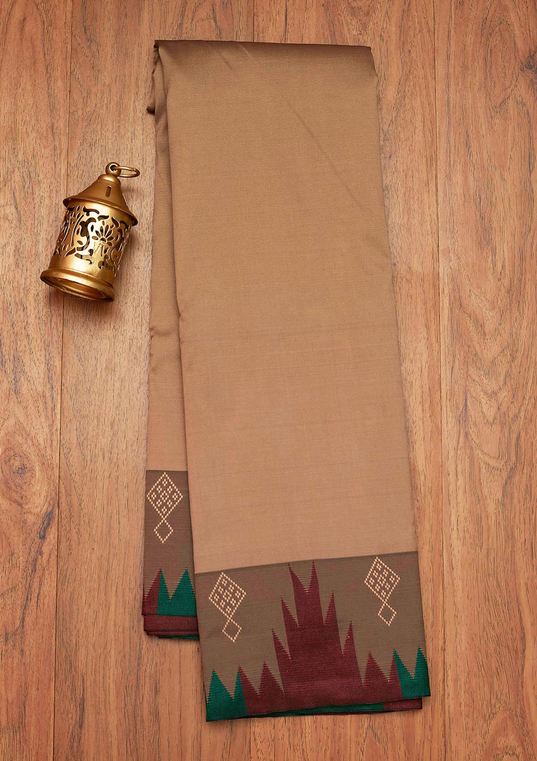 Light Brown Zariwork Art Silk Saree- Koskii