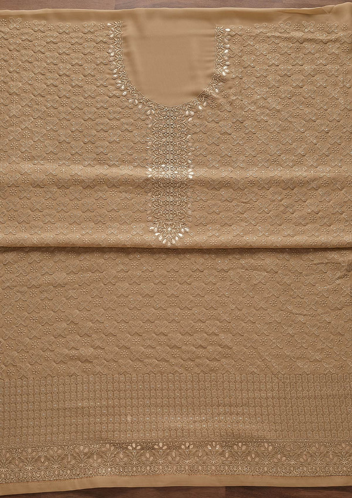 Light Brown Zariwork Georgette Designer Unstitched Salwar Suit - Koskii