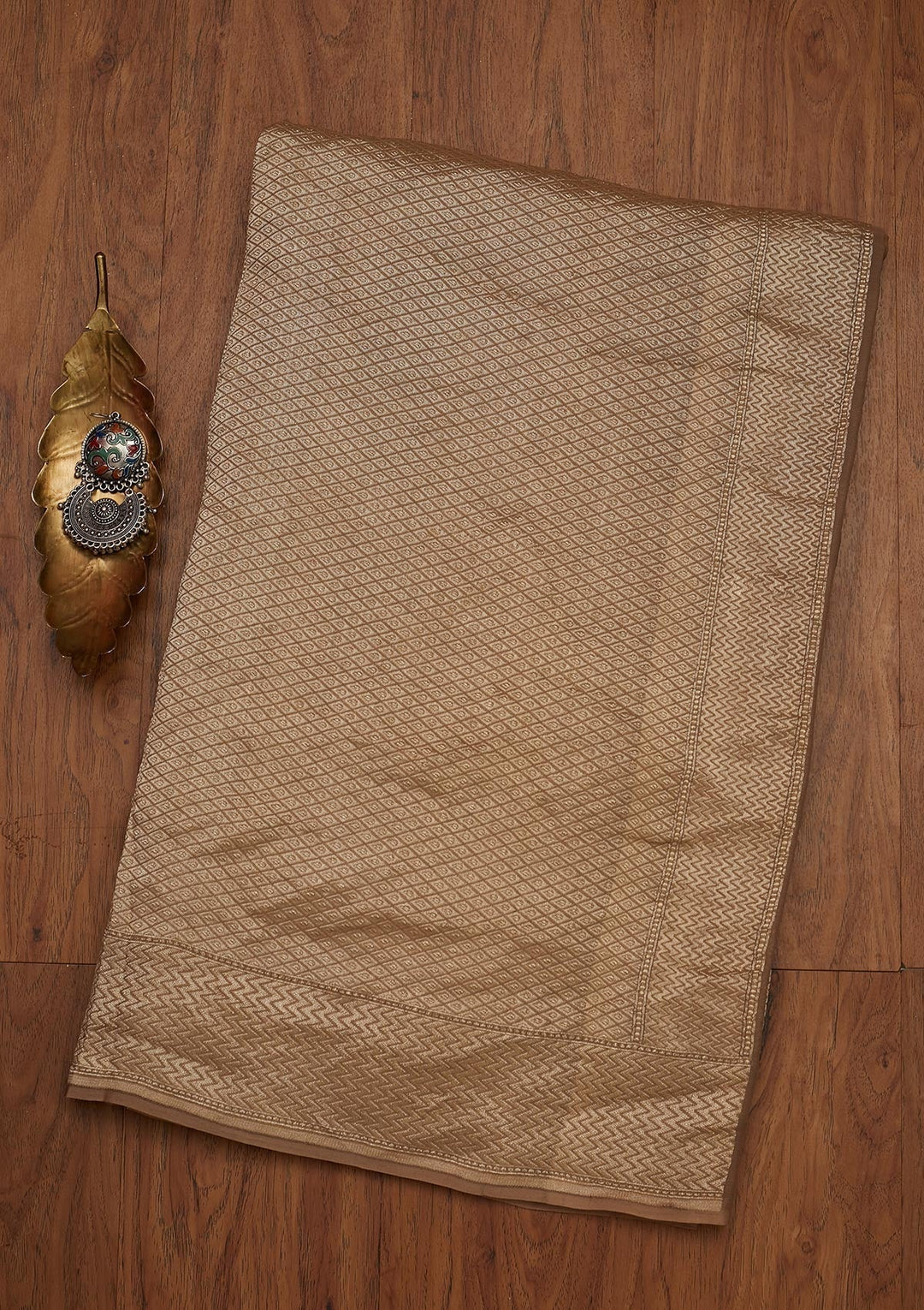 Light Brown Zariwork Georgette Designer Saree - koskii