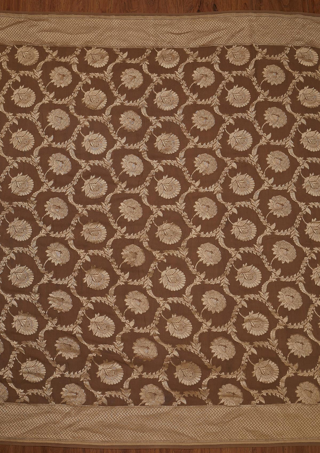 Light Brown Zariwork Georgette Designer Saree - koskii