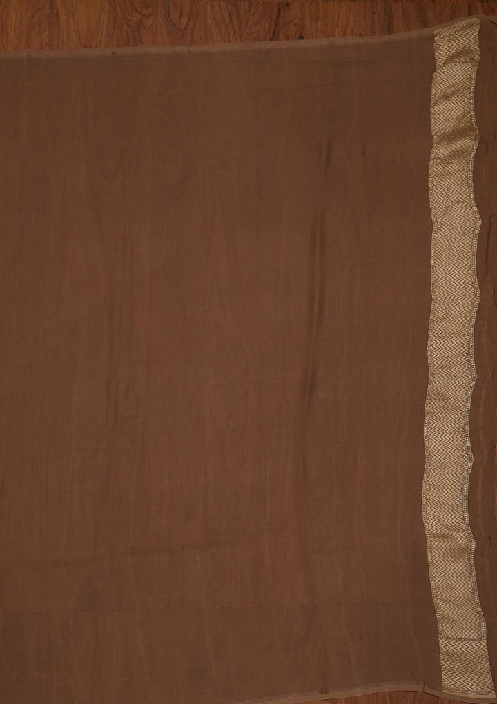 Light Brown Zariwork Georgette Designer Saree - koskii