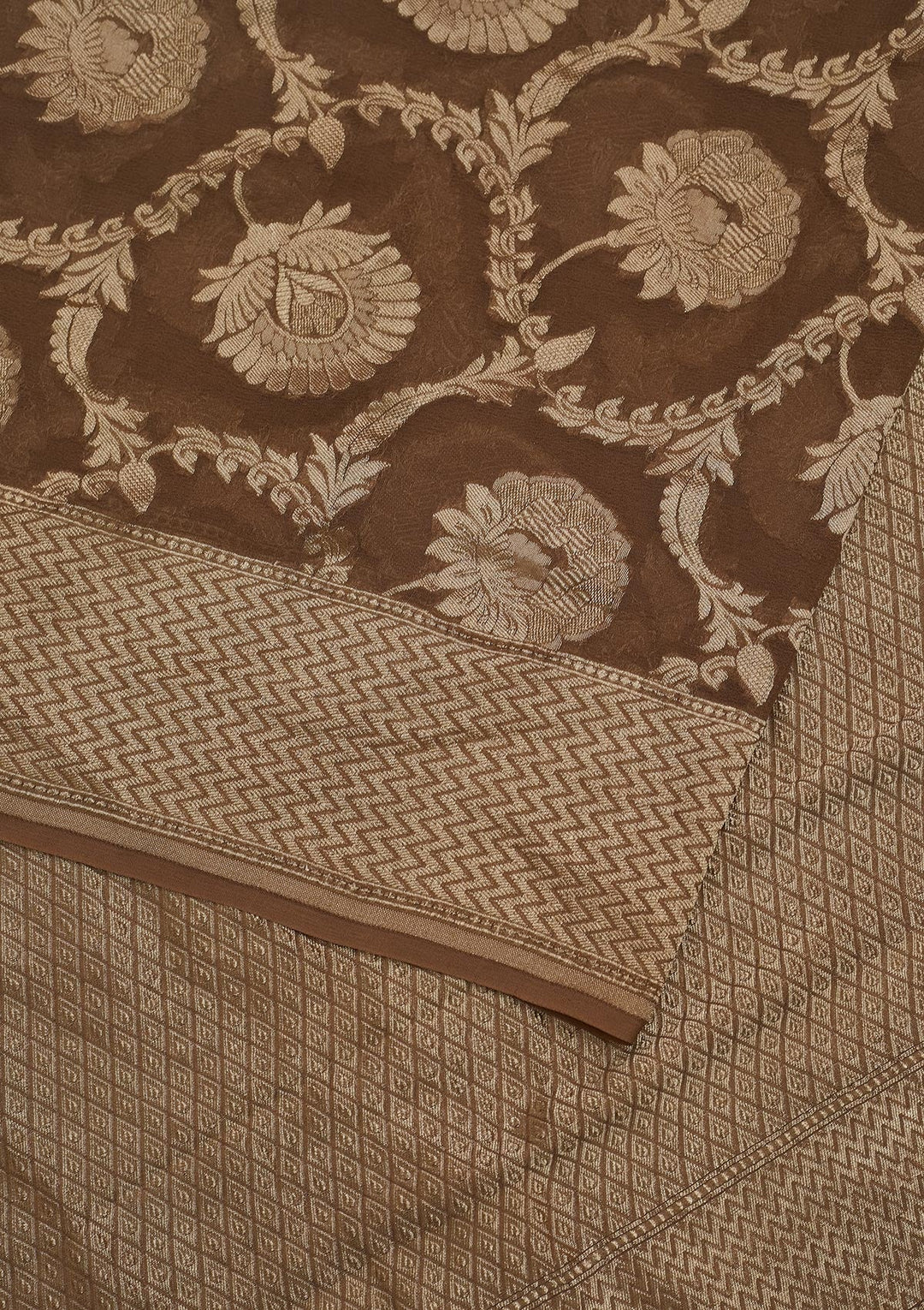 Light Brown Zariwork Georgette Designer Saree - koskii