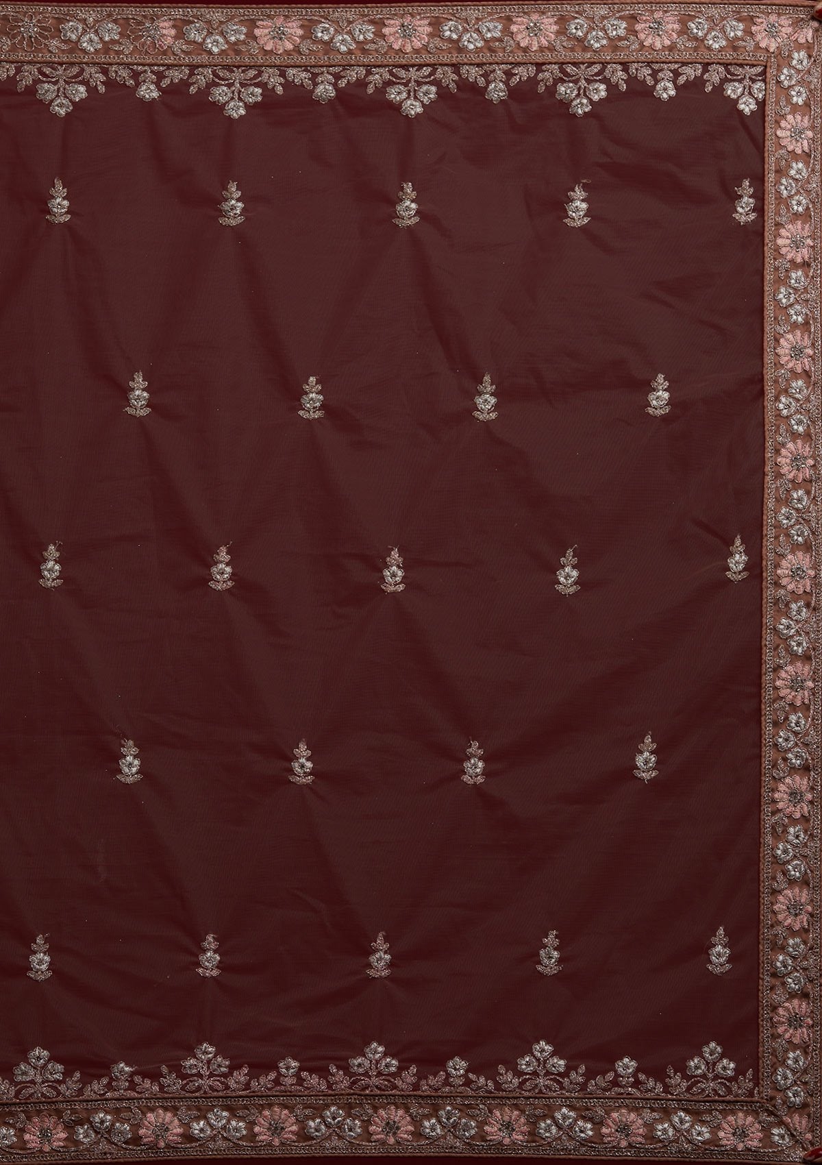 Light Brown Zariwork Net Designer Semi-Stitched Lehenga - koskii