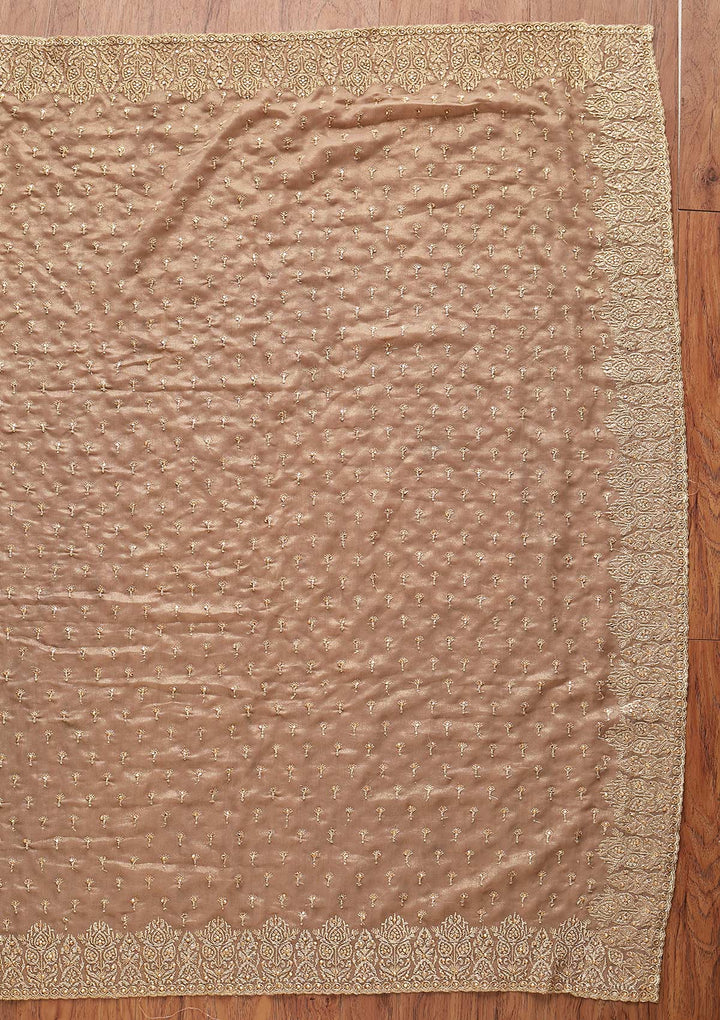 Light Brown Zariwork Shimmer Designer Saree - koskii