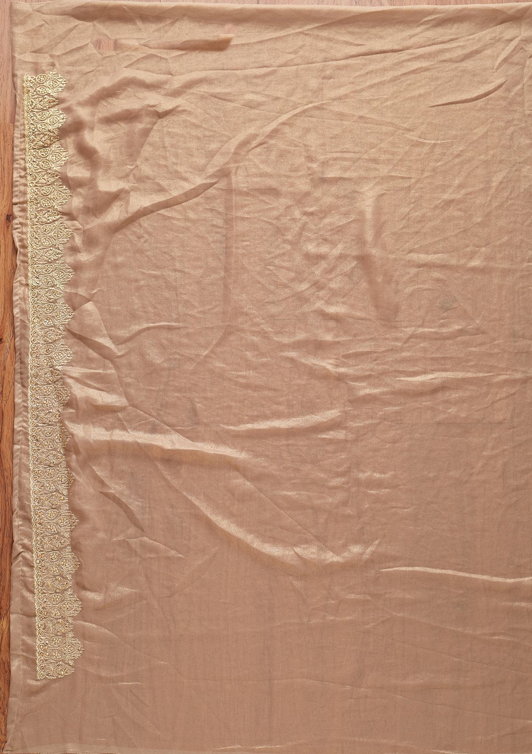 Light Brown Zariwork Shimmer Designer Saree - koskii