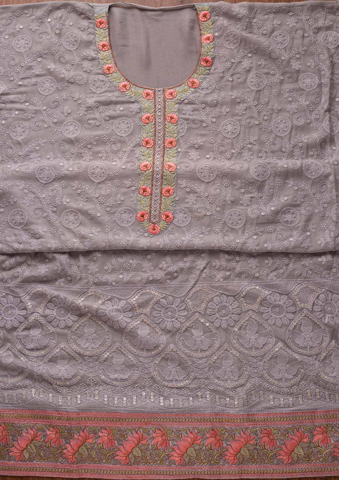 Light Grey Chikankari Georgette Designer Unstitched Salwar Suit - koskii