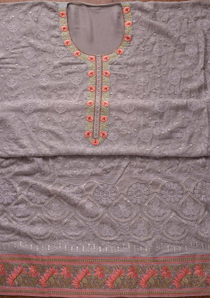 Light Grey Chikankari Georgette Designer Unstitched Salwar Suit - koskii