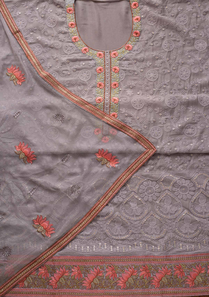 Light Grey Chikankari Georgette Designer Unstitched Salwar Suit - koskii