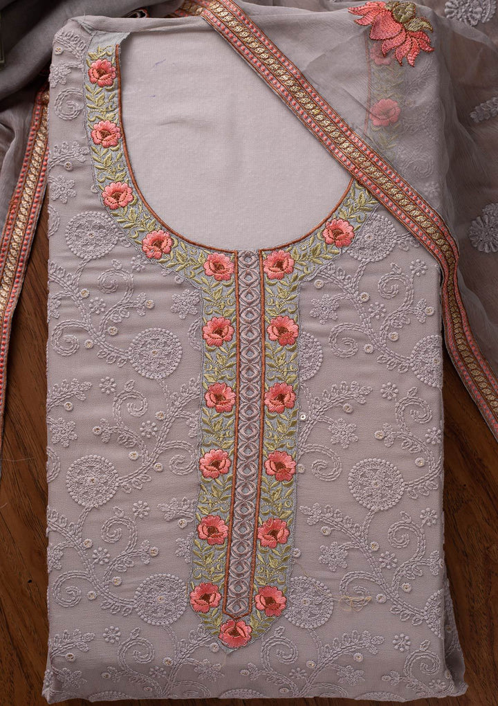 Light Grey Chikankari Georgette Designer Unstitched Salwar Suit - koskii