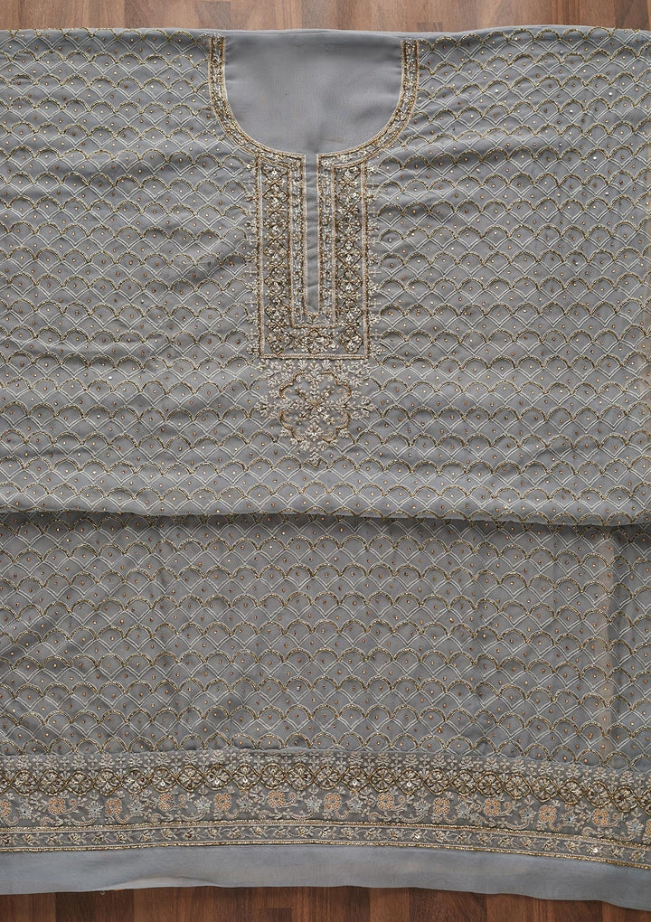 Light Grey Cutdana Georgette Designer Unstitched Salwar Suit - Koskii