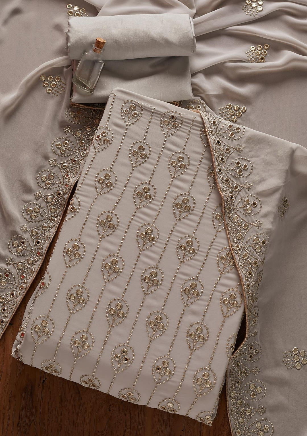 Light Grey Gotapatti Georgette Designer Unstitched Salwar Suit - koskii