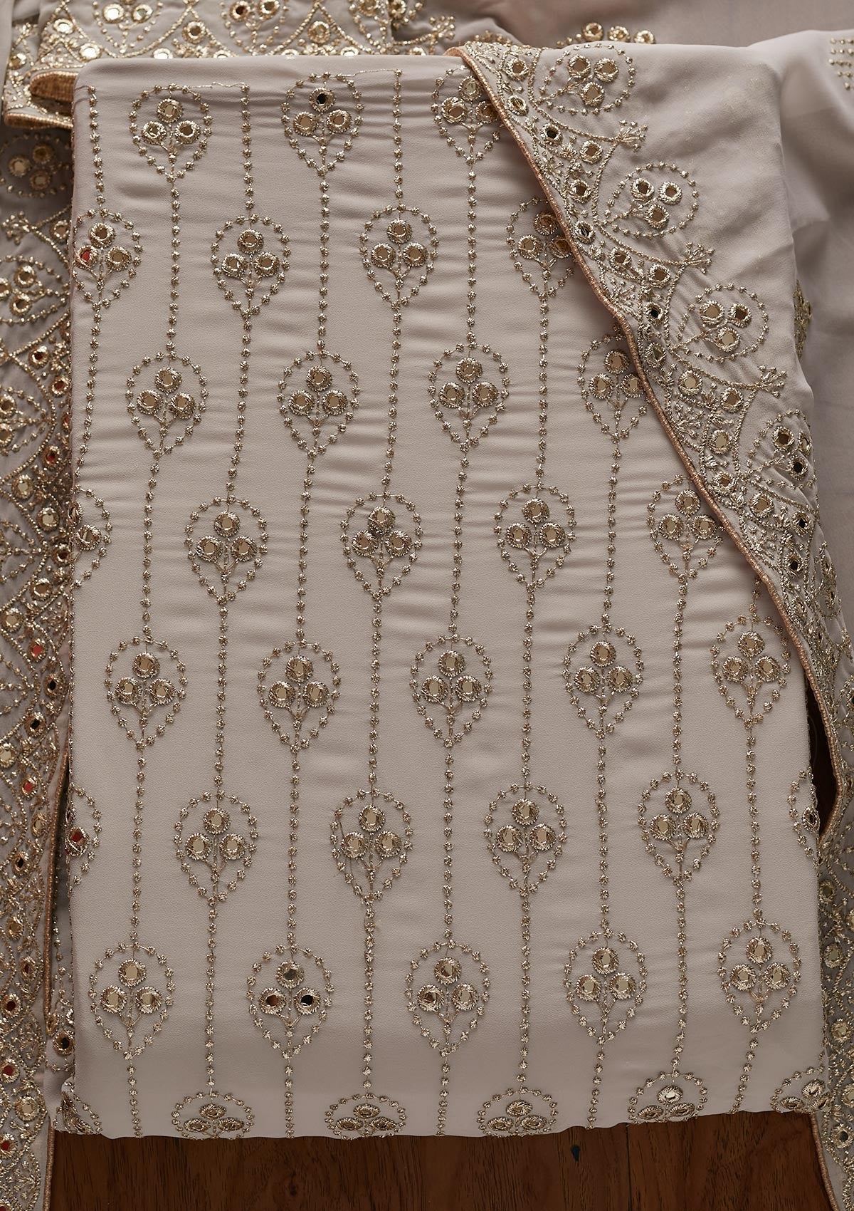 Light Grey Gotapatti Georgette Designer Unstitched Salwar Suit - koskii
