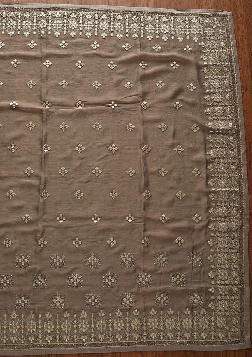 Light Grey Gotapatti Semi Crepe Designer Saree - koskii