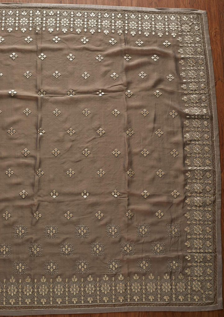 Light Grey Gotapatti Semi Crepe Designer Saree - koskii