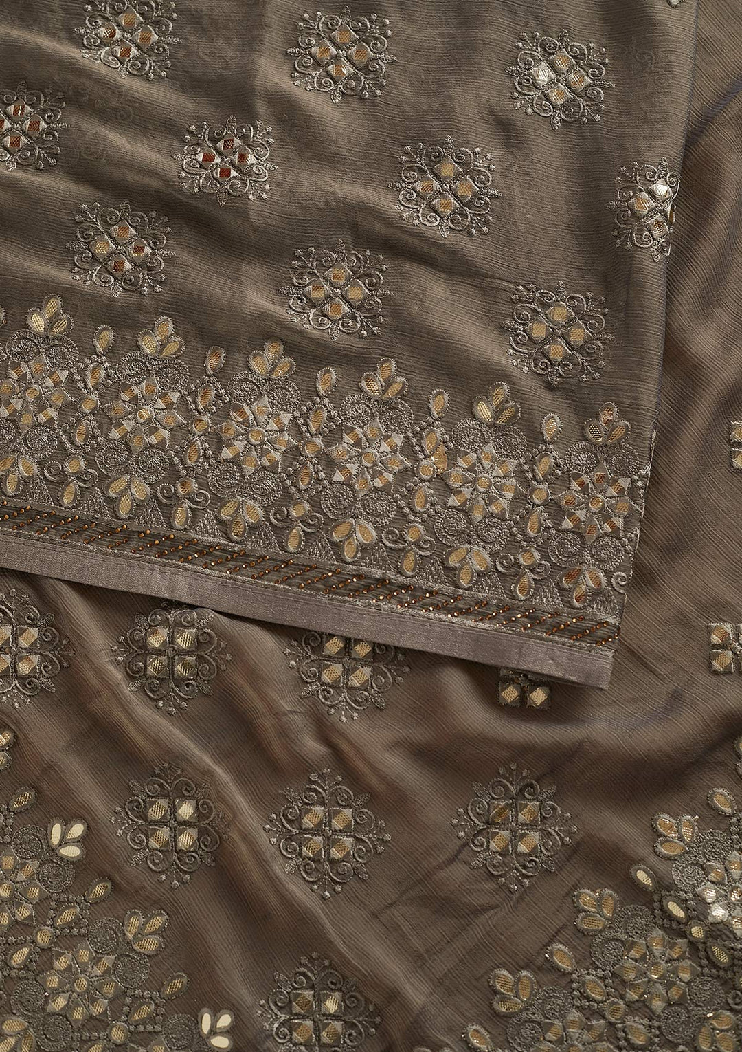 Light Grey Gotapatti Semi Crepe Designer Saree - koskii