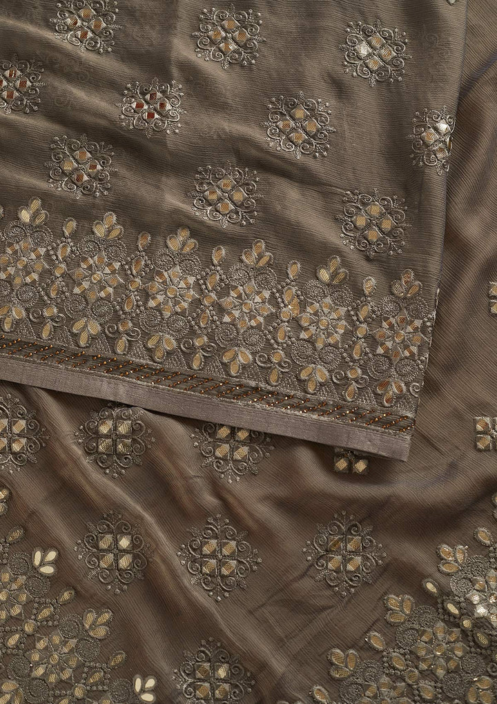 Light Grey Gotapatti Semi Crepe Designer Saree - koskii