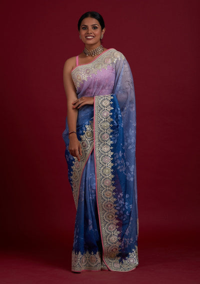 Light Grey Gotapatti Semi Crepe Designer Saree - Koskii