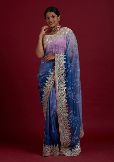 Light Grey Gotapatti Semi Crepe Designer Saree - Koskii