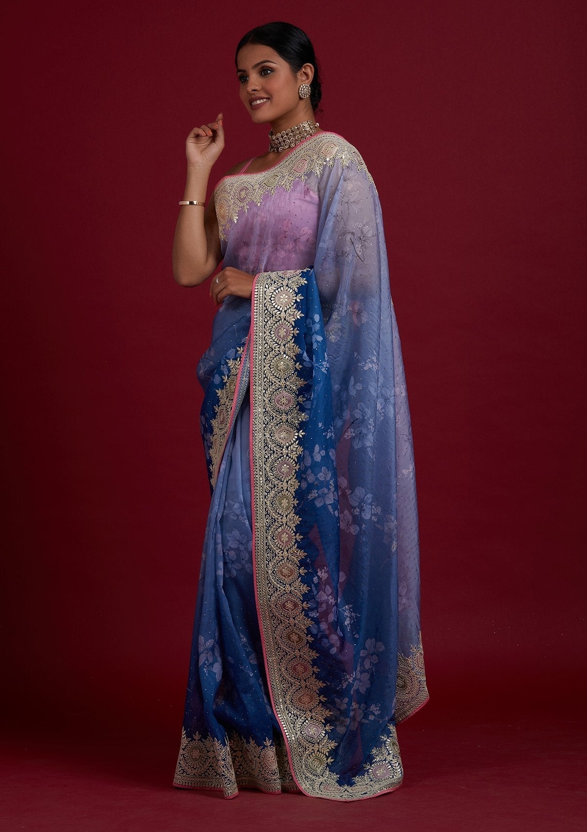 Light Grey Gotapatti Semi Crepe Designer Saree - Koskii