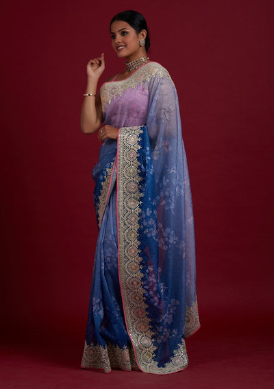 Light Grey Gotapatti Semi Crepe Designer Saree - Koskii