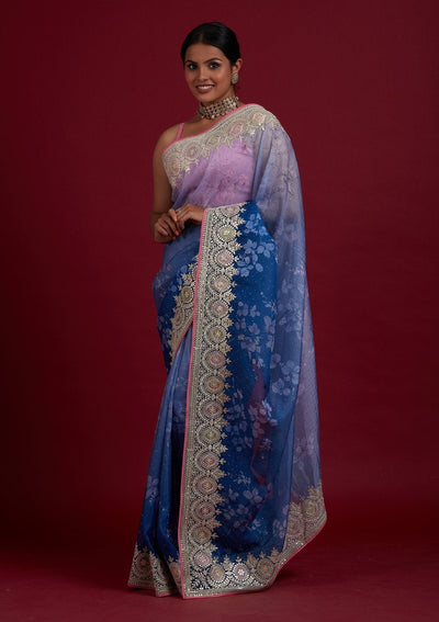 Light Grey Gotapatti Semi Crepe Designer Saree - Koskii