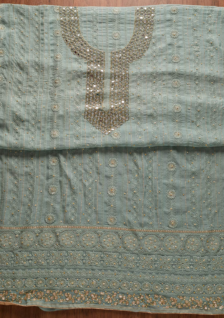 Light Grey Mirrorwork Georgette Designer Semi-Stitched Salwar Suit - koskii