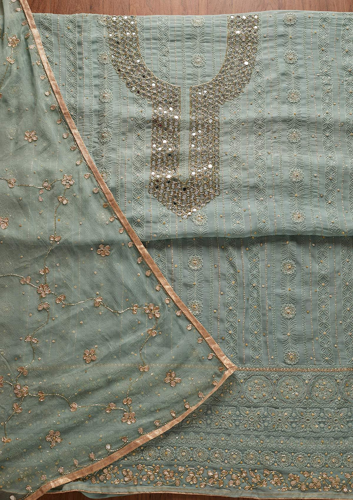Light Grey Mirrorwork Georgette Designer Semi-Stitched Salwar Suit - koskii