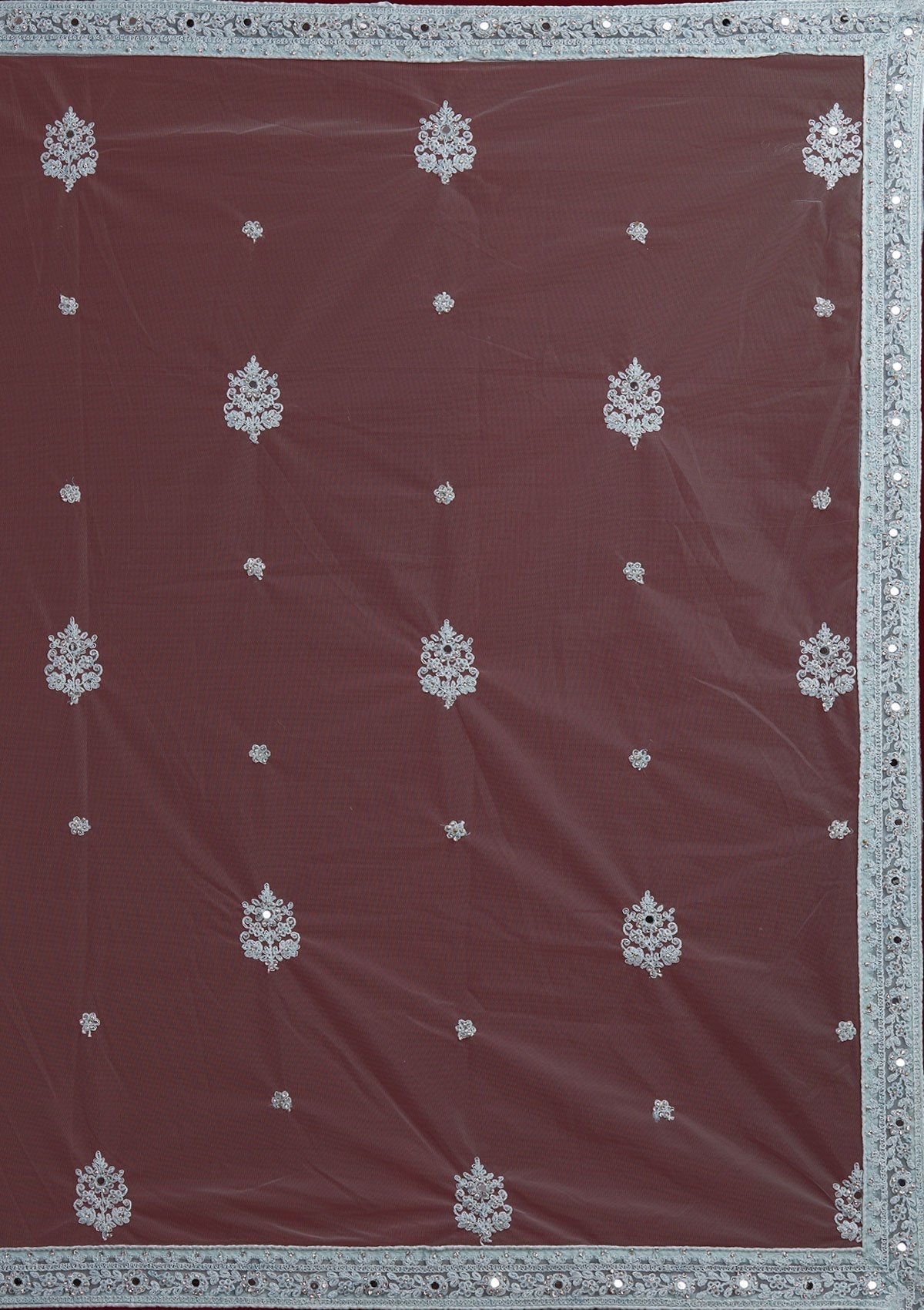 Light Grey Mirrorwork Net Designer Semi-Stitched Lehenga - Koskii