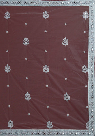 Light Grey Mirrorwork Net Designer Semi-Stitched Lehenga - Koskii