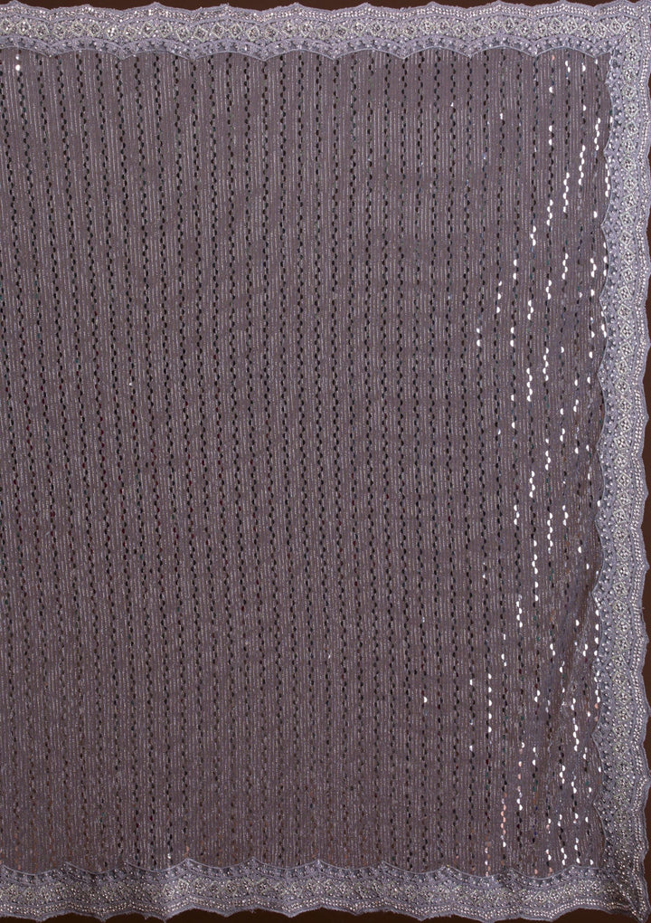 Light Grey Mirrorwork Net Saree-Koskii