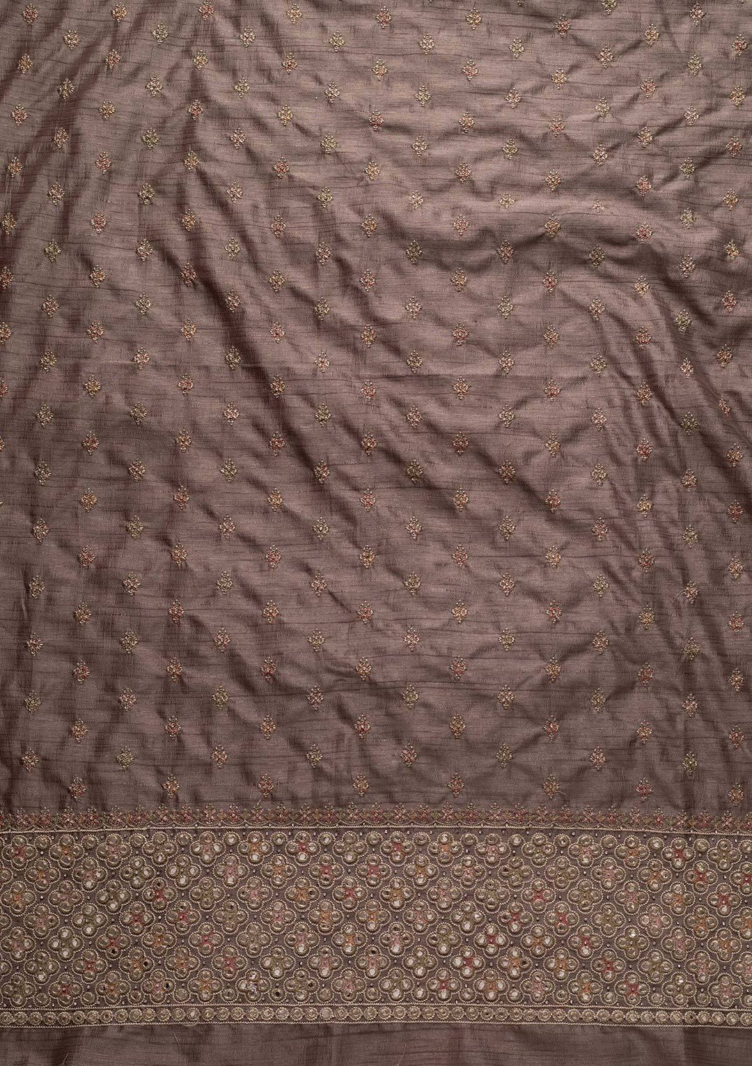 Light Grey Mirrorwork Raw Silk Designer Unstitched Salwar Suit - koskii