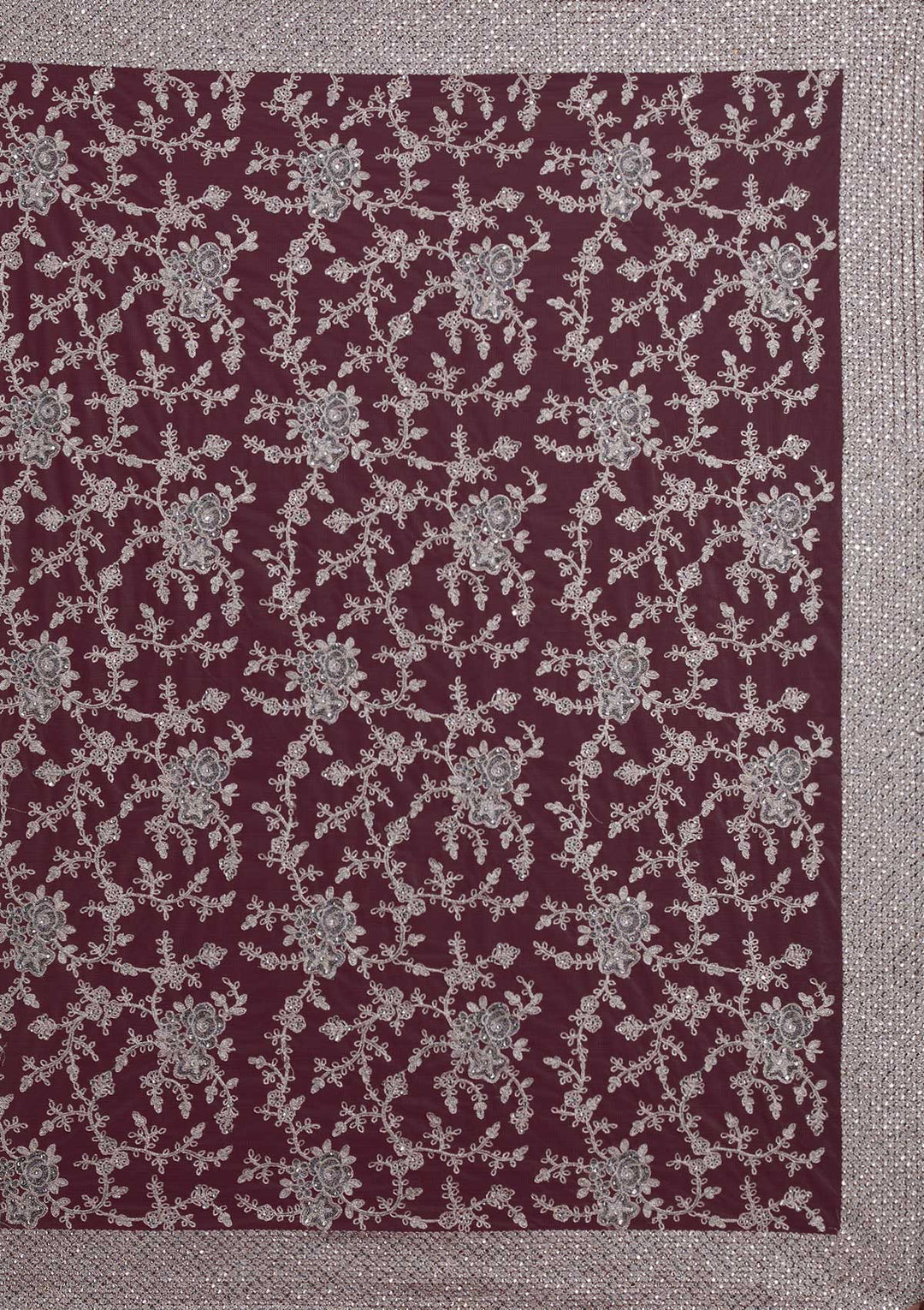 Light Grey Silver Zariwork Net Designer Saree - koskii