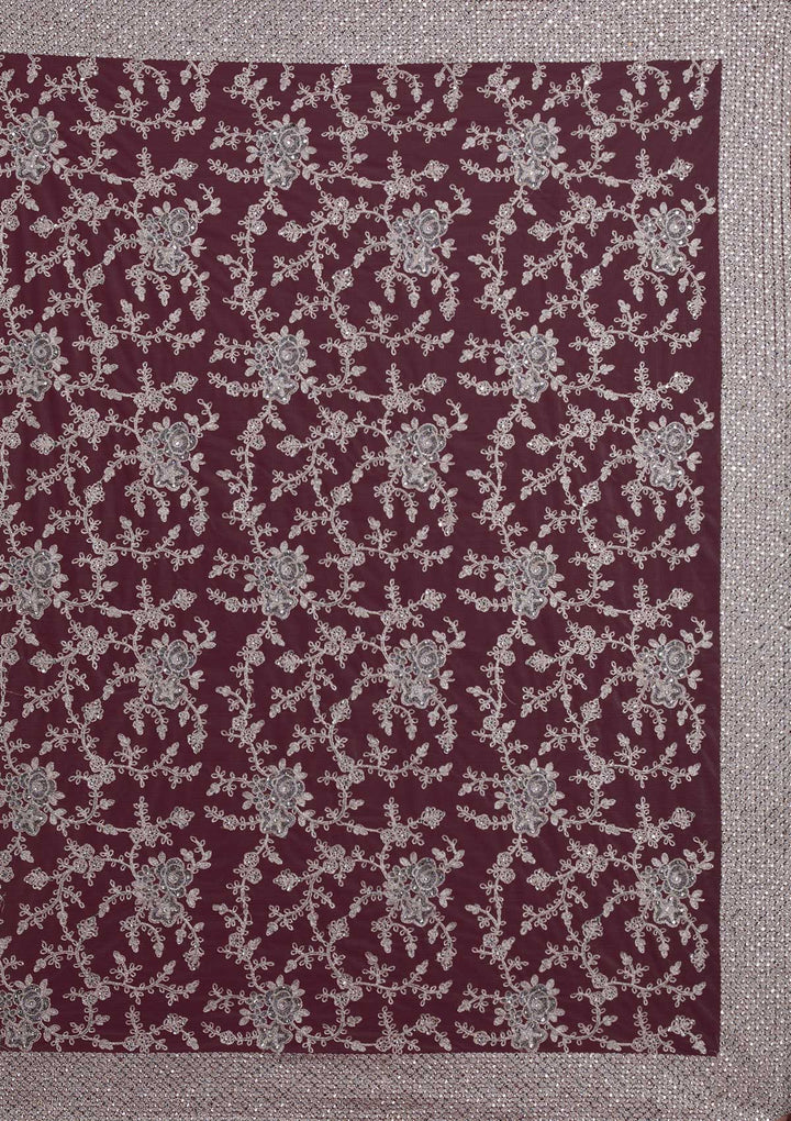 Light Grey Silver Zariwork Net Designer Saree - koskii