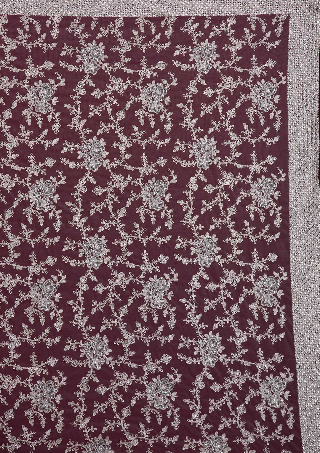 Light Grey Silver Zariwork Net Designer Saree - koskii