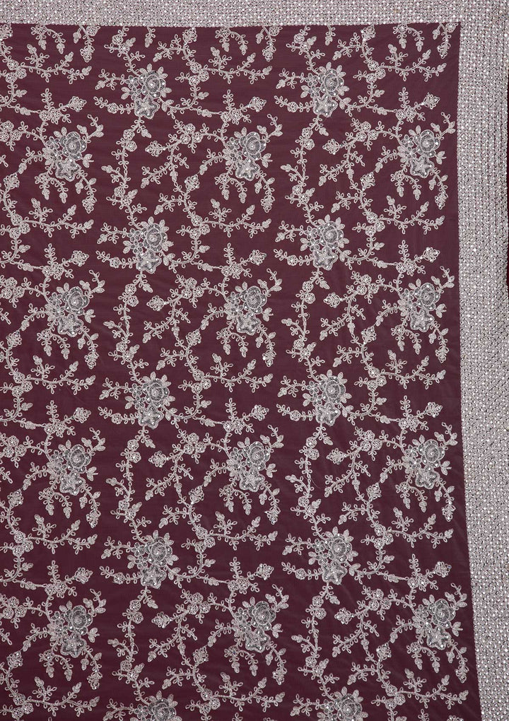 Light Grey Silver Zariwork Net Designer Saree - koskii