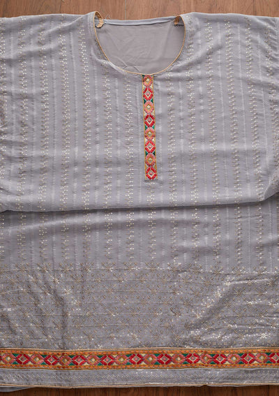 Light Grey Sequins Georgette Designer Semi-Stitched Salwar Suit - Koskii