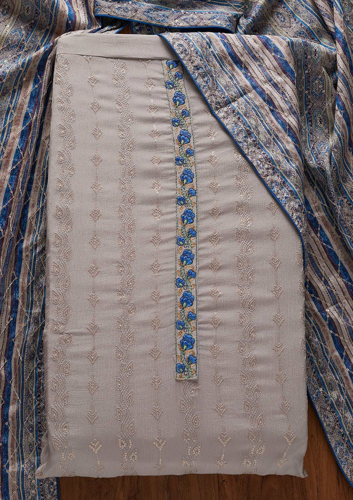 Light Grey Sequins Georgette Designer Unstitched Salwar Suit - koskii
