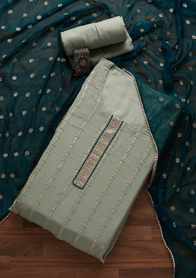 Light Grey Sequins Georgette Designer Unstitched Salwar Suit - Koskii