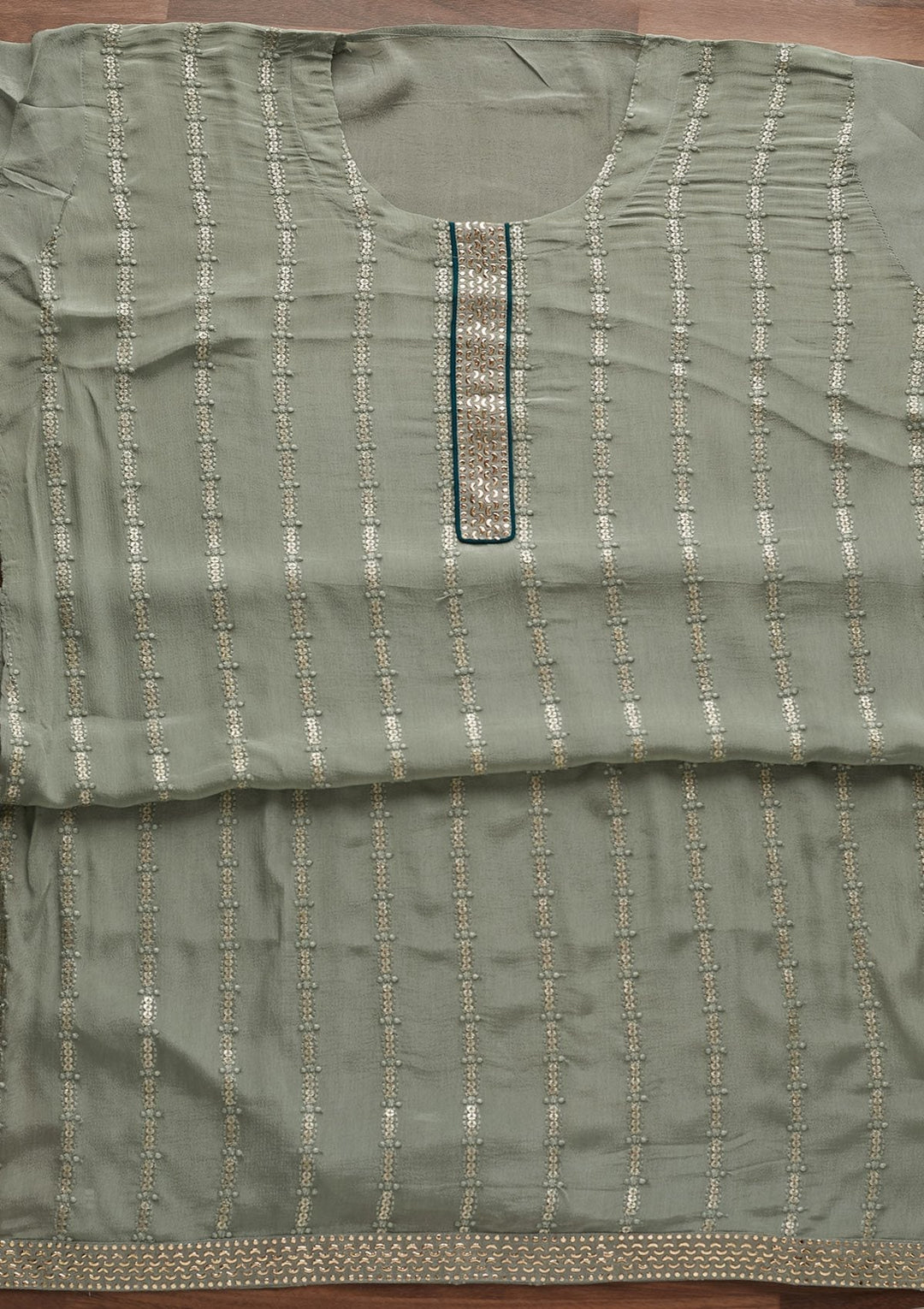 Light Grey Sequins Georgette Designer Unstitched Salwar Suit - Koskii