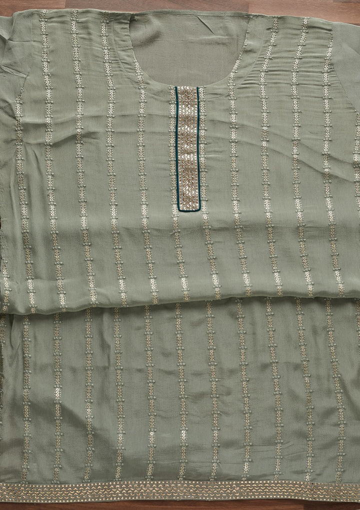 Light Grey Sequins Georgette Designer Unstitched Salwar Suit - Koskii